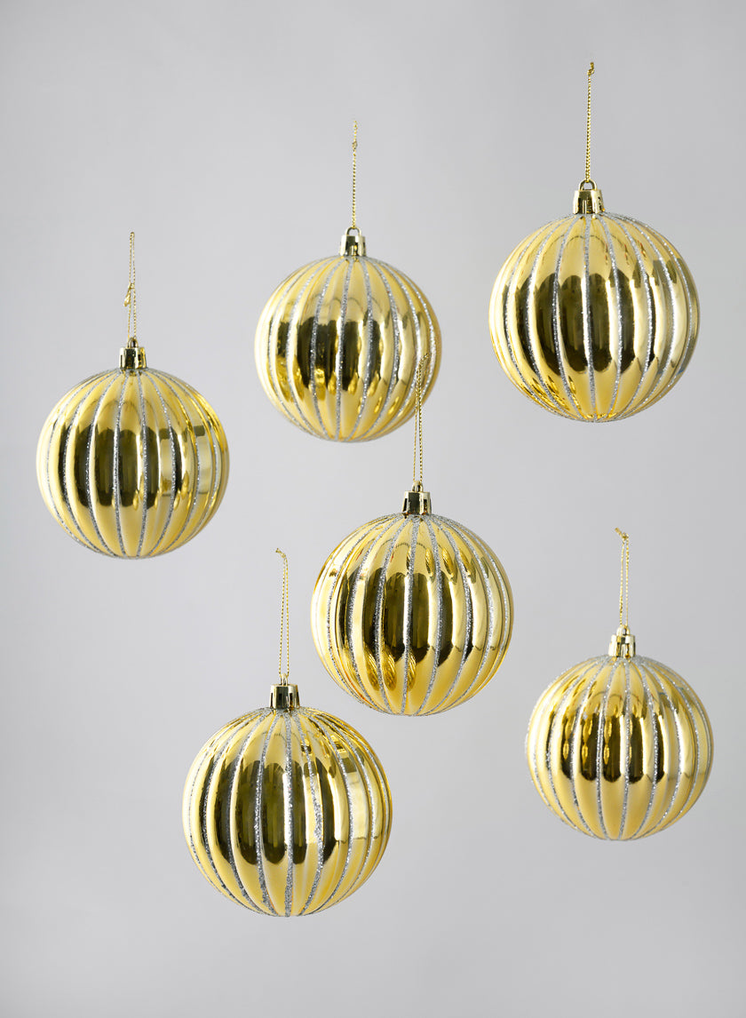 3in Round Gold Hand-Painted Plastic Pumpkin Balls (80mm), Set of 6 Decor Jamali-garden