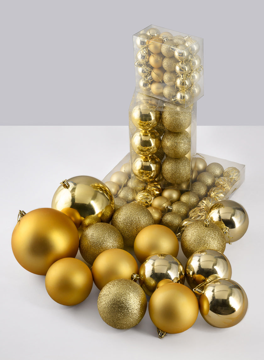 Gold Shiny / Matte / Glitter Plastic Balls, Set of 94 Decor Jamali-garden
