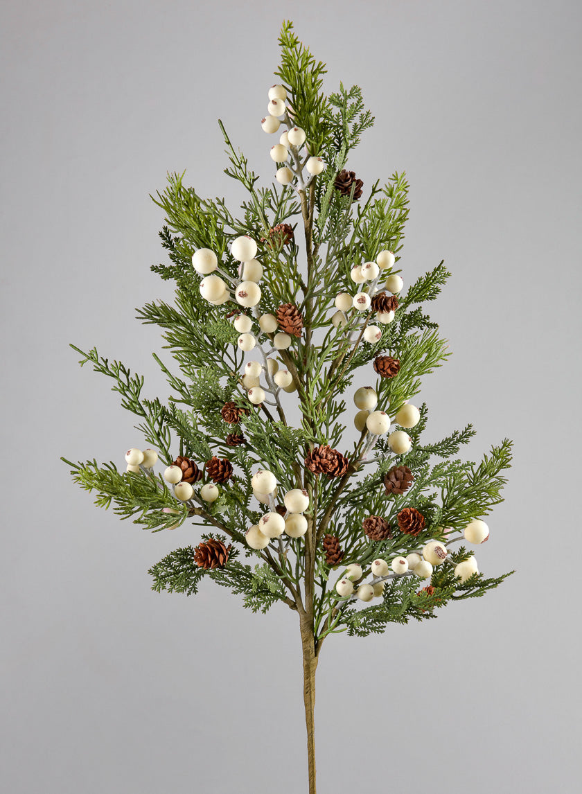 32in Long Real Touch Pine Pick With White Berries Decor Jamali-garden