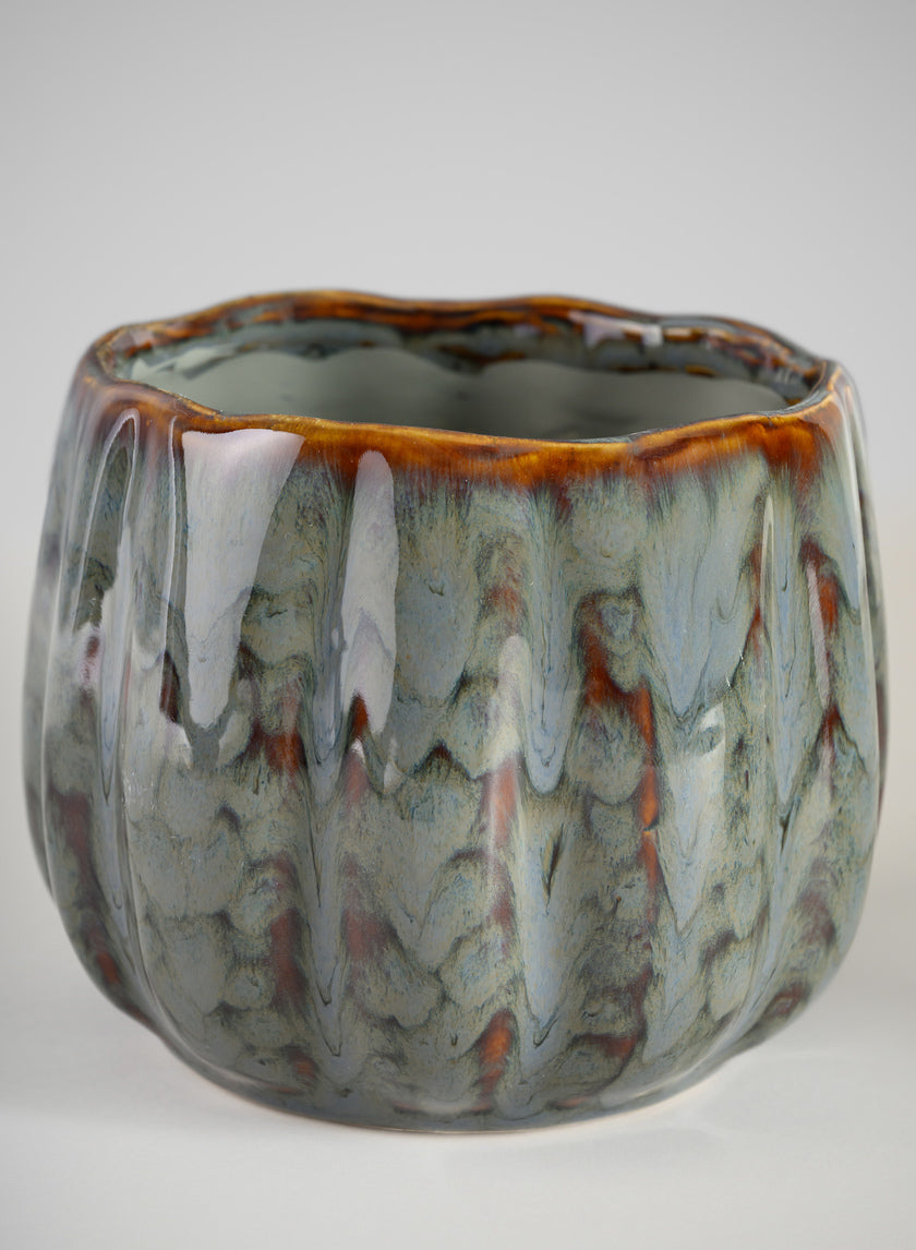 4.5in Tall Grey Glazed Leif Ceramic Cachepot Decor Jamali-garden