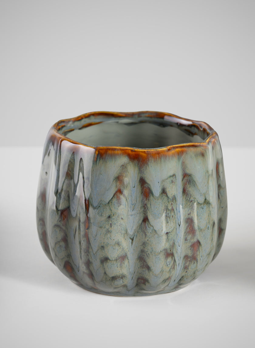 4.5in Tall Grey Glazed Leif Ceramic Cachepot Decor Jamali-garden