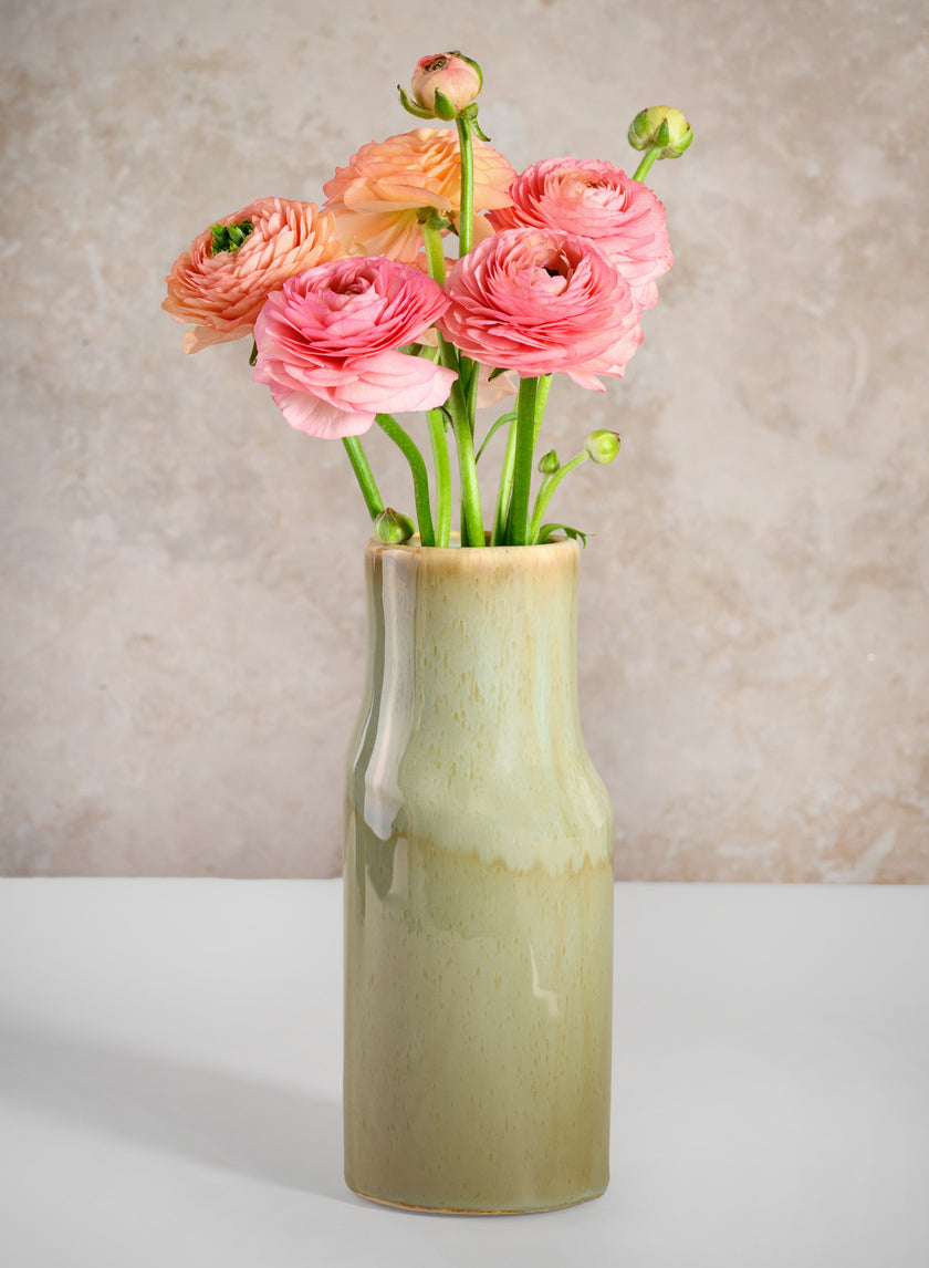 8in Tall Green Glaze Annika Ceramic Cylinder Decor Jamali-garden