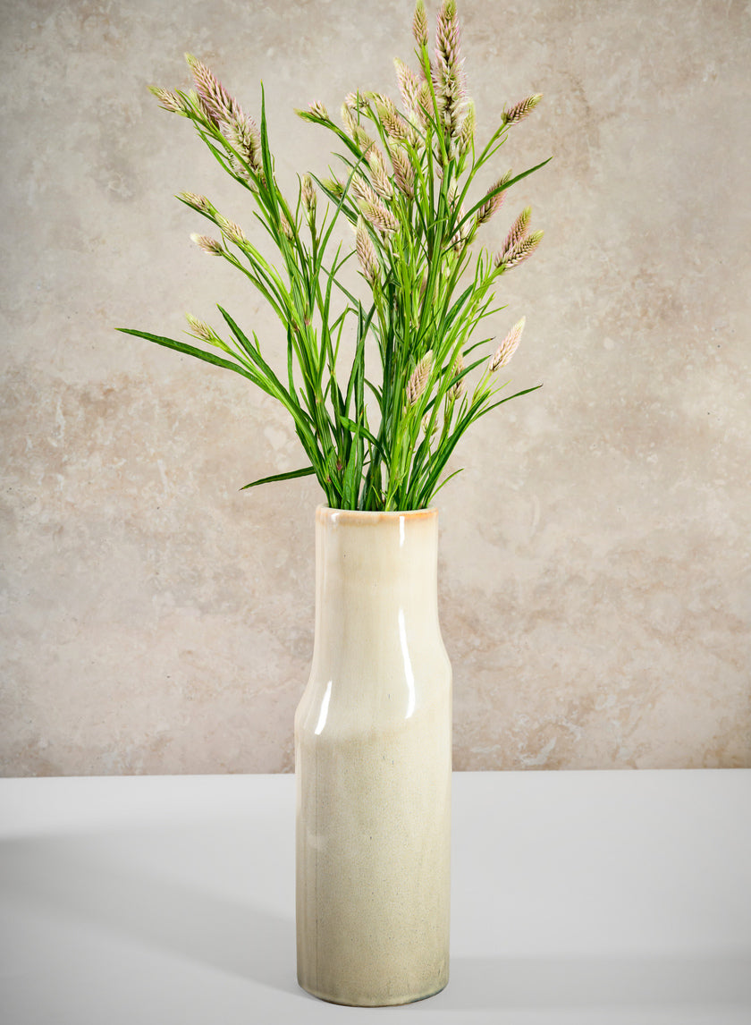 11in Tall Annika Cream Ceramic Cylinder Decor Jamali-garden