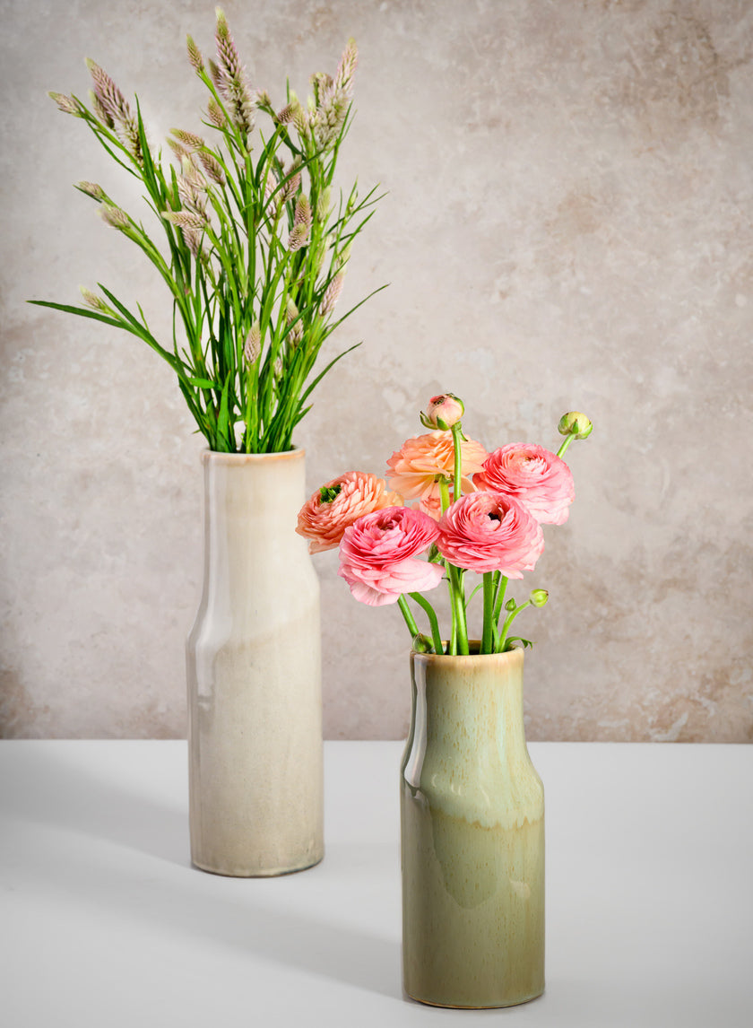 8in Tall Green Glaze Annika Ceramic Cylinder Decor Jamali-garden