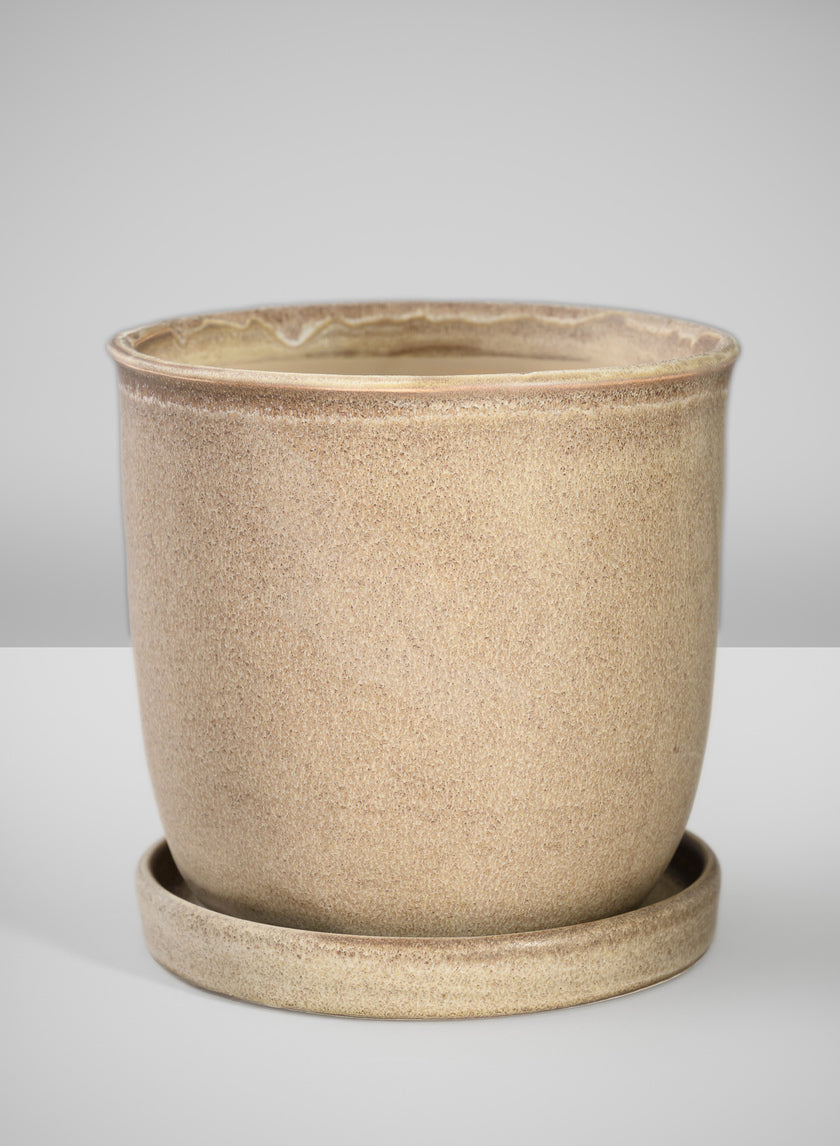 5in Tall Azra Light Brown Ceramic Pot with Saucer Decor Jamali-garden