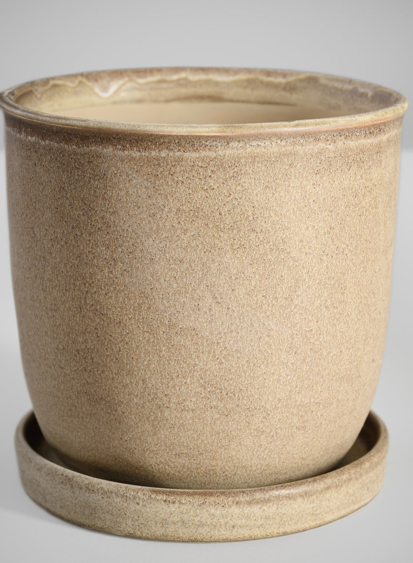 5in Tall Azra Light Brown Ceramic Pot with Saucer Decor Jamali-garden