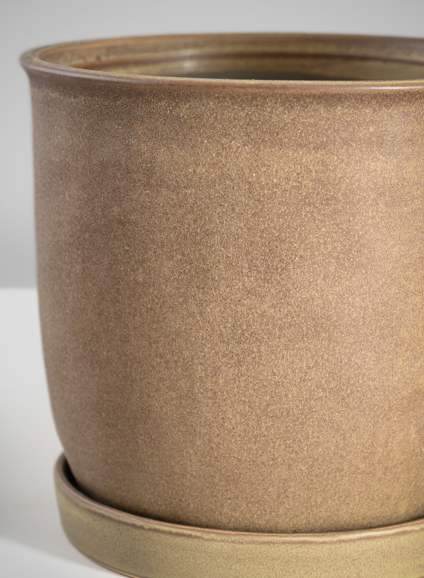 7.5in Tall Azra Dark Brown Ceramic Pot with Saucer Decor Jamali-garden