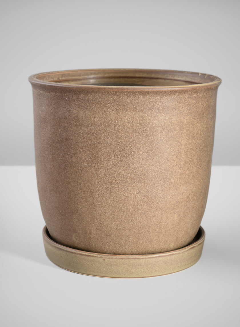 7.5in Tall Azra Dark Brown Ceramic Pot with Saucer Decor Jamali-garden