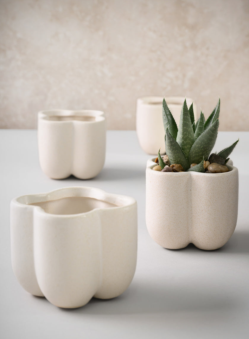3.25in Tall Sand White Freya Ceramic Cachepot, Set of 4 Decor Jamali-garden