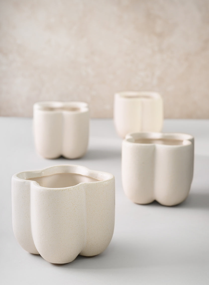 3.25in Tall Sand White Freya Ceramic Cachepot, Set of 4 Decor Jamali-garden
