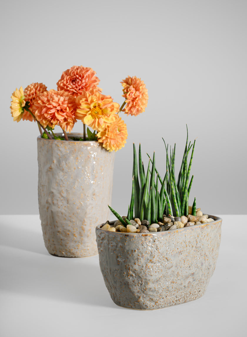 4.5in Tall Bursa Oval Taupe Ceramic Cachepot Decor Jamali-garden