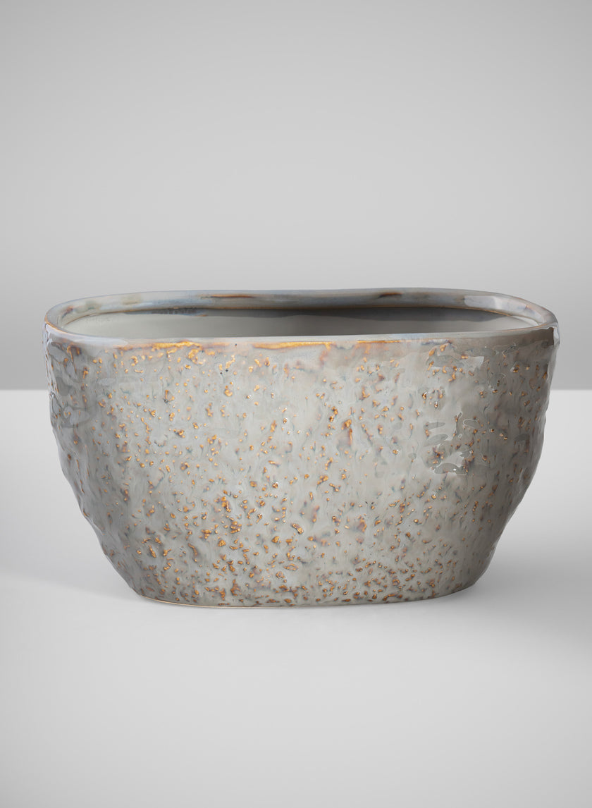 4.5in Tall Bursa Oval Taupe Ceramic Cachepot Decor Jamali-garden