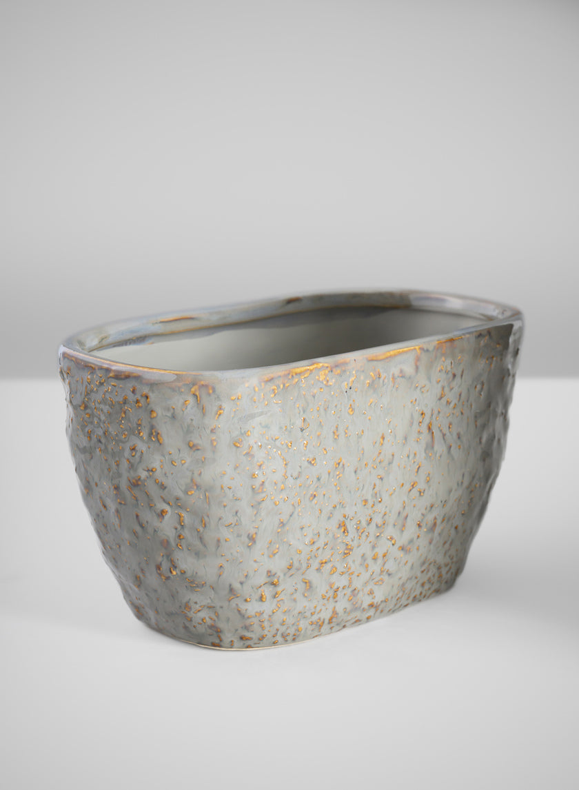4.5in Tall Bursa Oval Taupe Ceramic Cachepot Decor Jamali-garden