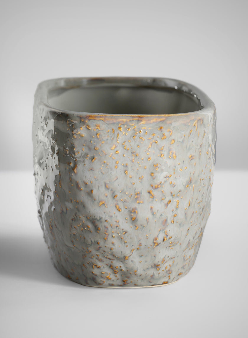 4.5in Tall Bursa Oval Taupe Ceramic Cachepot Decor Jamali-garden
