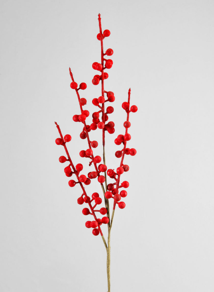 24in Long Red Flocked Berry Stem Decor Jamali-garden
