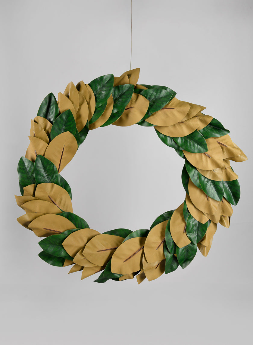 25in Wide Magnolia Leaf Wreath Decor Jamali-garden