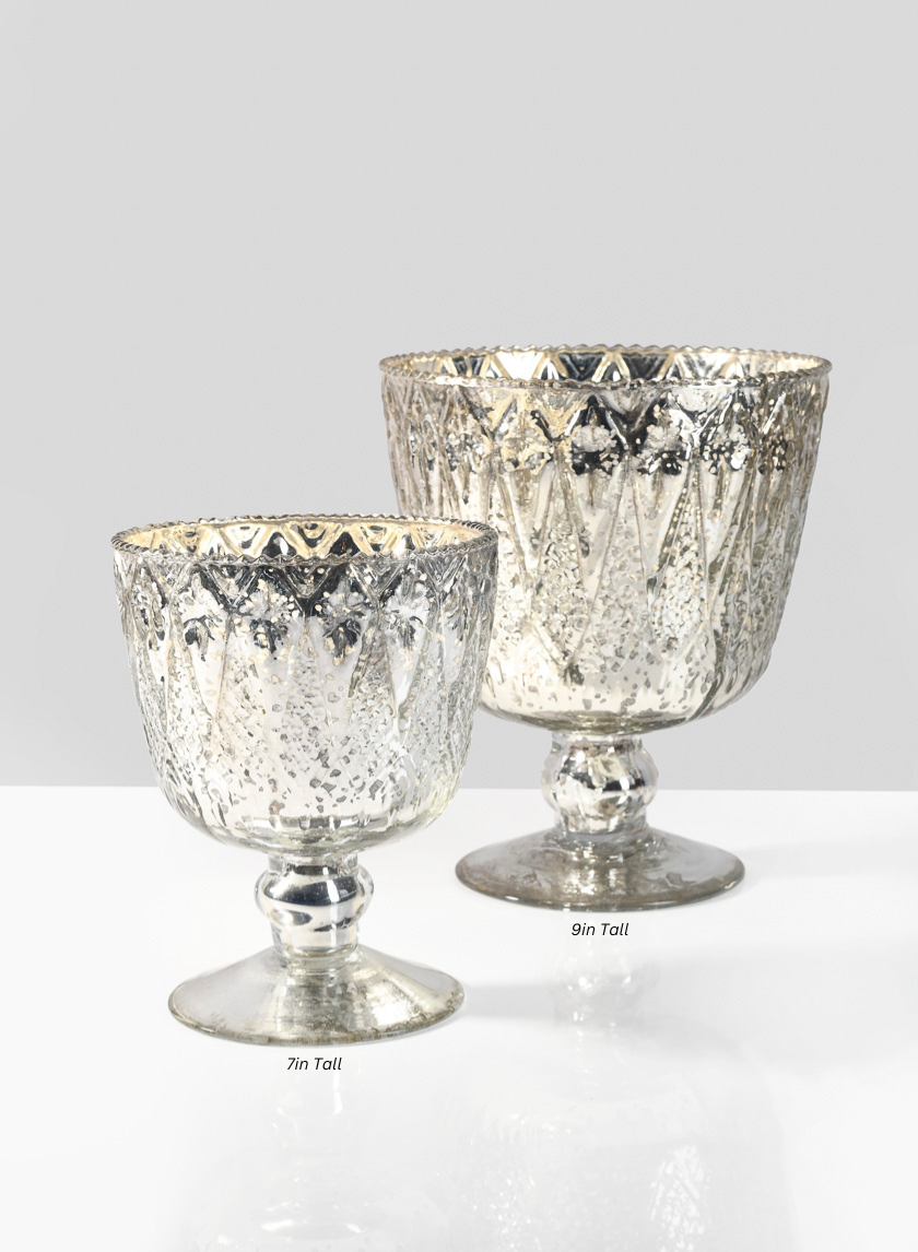 Patterned Silver Mercury Glass Coupes Decor Jamali-garden