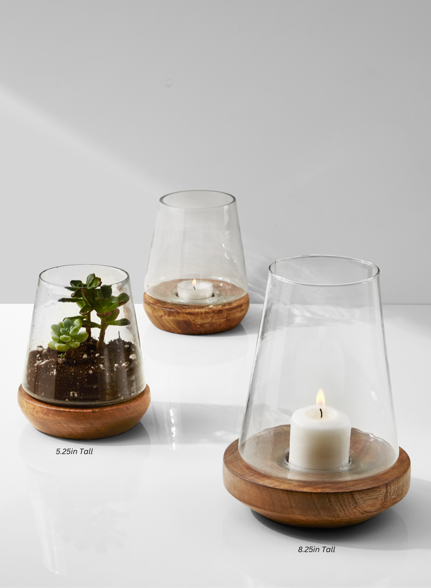 Glass Vase On Wood Base Decor Jamali-garden