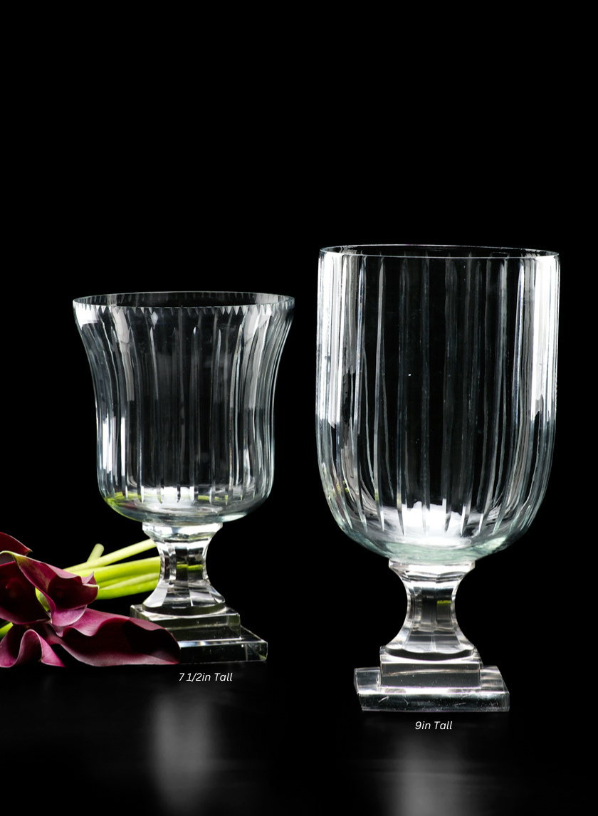 Cut Glass Line Pedestal Vases Decor Jamali-garden