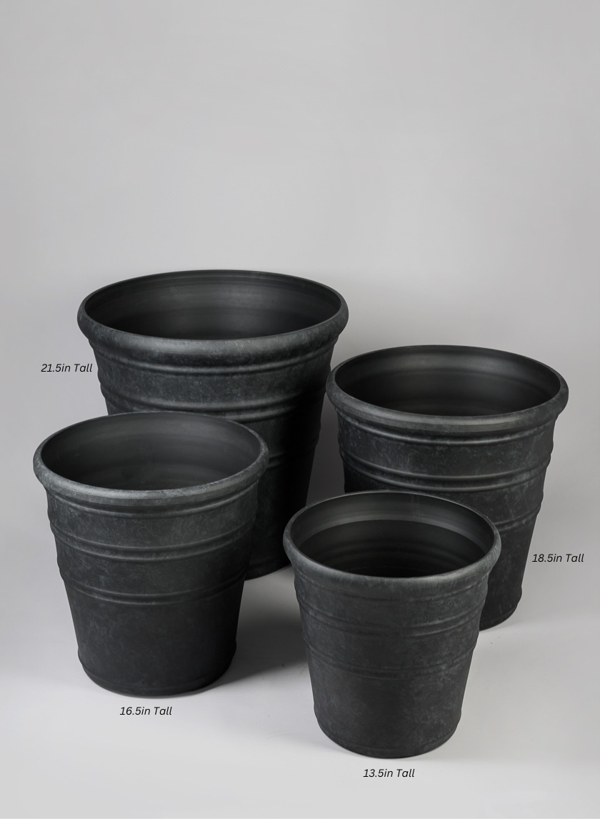 Manhattan Black Light Weight PVC Rolled Rim Planter Decor Jamali-garden