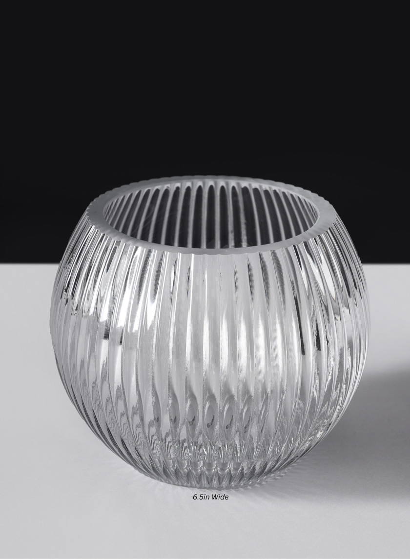 Pleated Glass Fishbowl Vase Decor Jamali-garden Clear Glass 6.5in Wide EACH