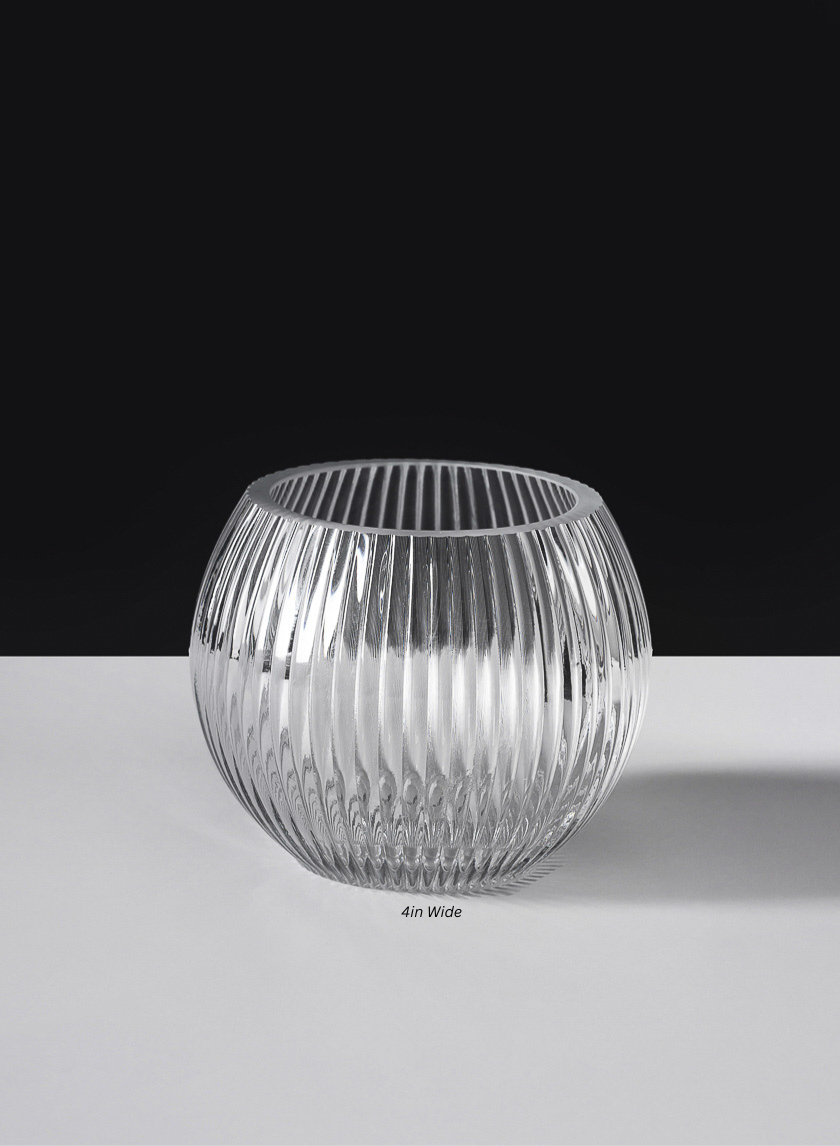 Pleated Glass Fishbowl Vase Decor Jamali-garden Clear Glass 4in Wide EACH