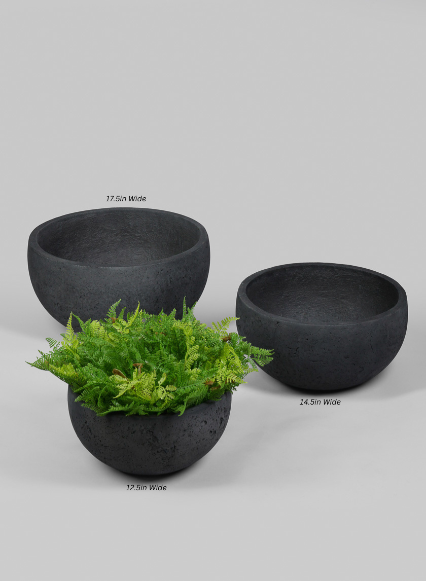 Yerevan Black Cement Stone Bowl Planter Decor Jamali-garden