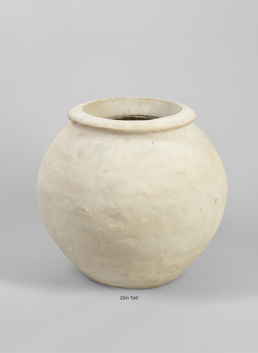 Petra Aged White Wash Fishbowl Planter Decor Jamali-garden 15in Tall EACH