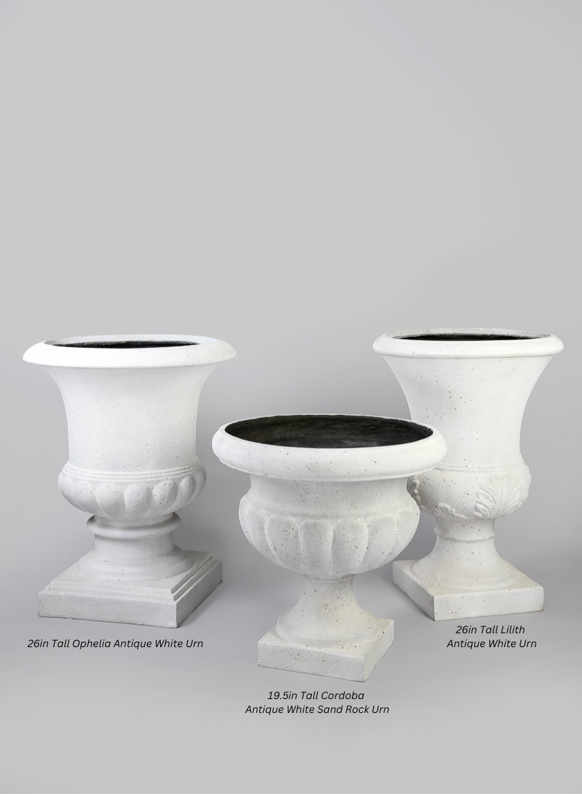 19.5in Tall Cordoba Antique White Sand Rock Urn Decor Jamali-garden