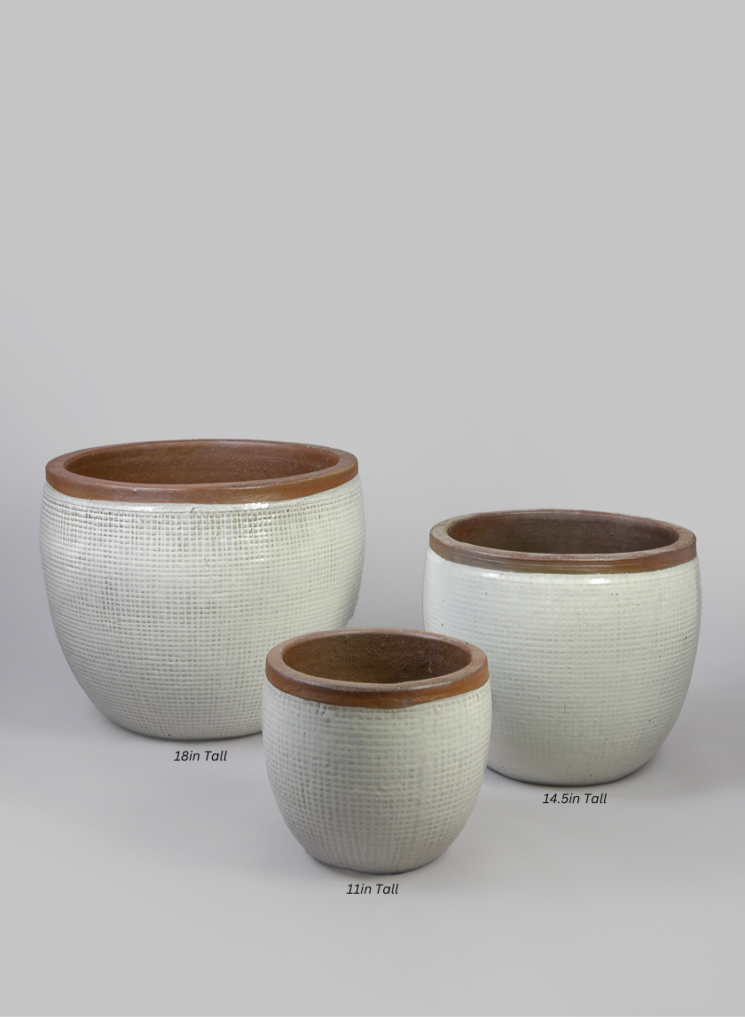 Rimmed Bowl Clay &amp; Ceramic Planter, Yucatan Stone White Decor Jamali-garden