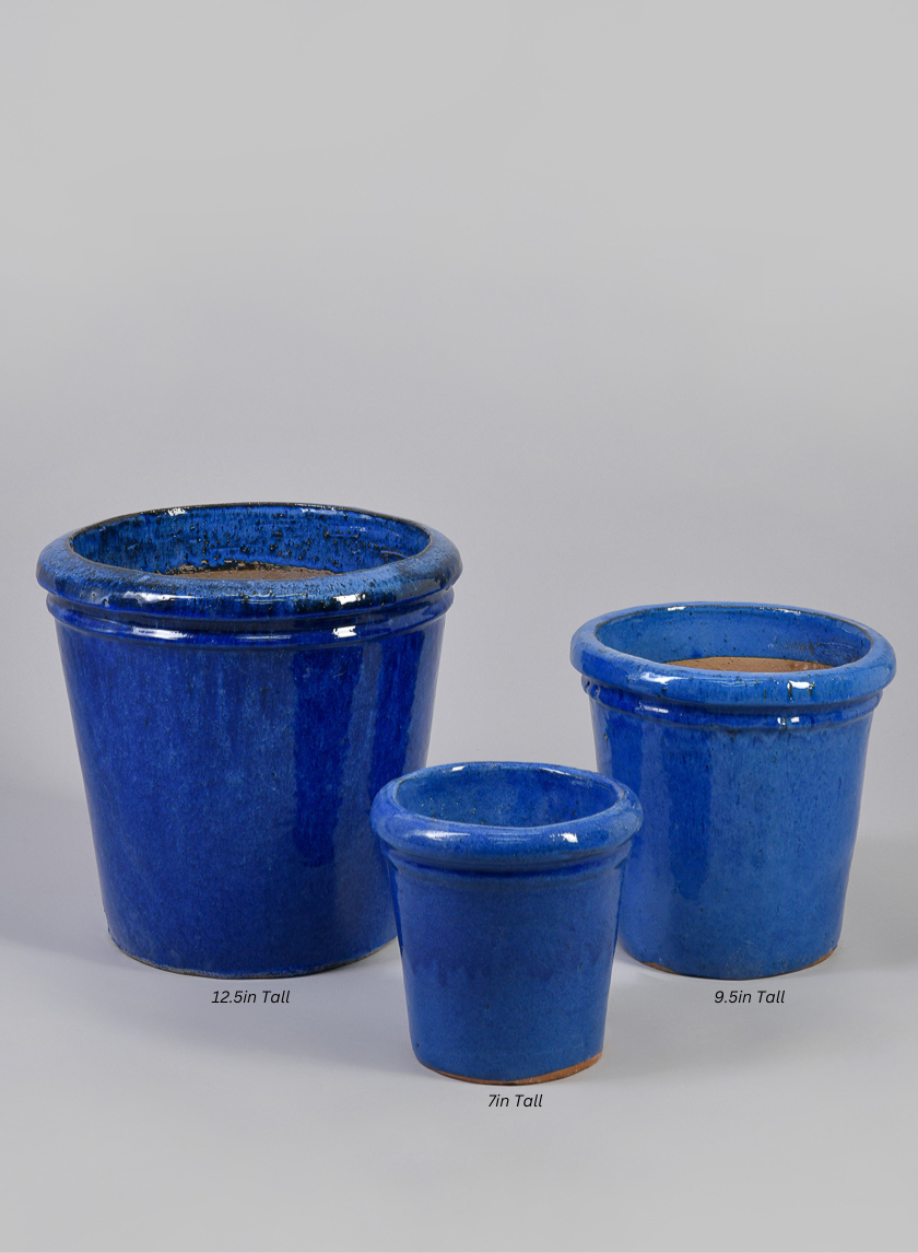 Rolled Rim Clay &amp; Ceramic Planter, Santorini Blue Decor Jamali-garden