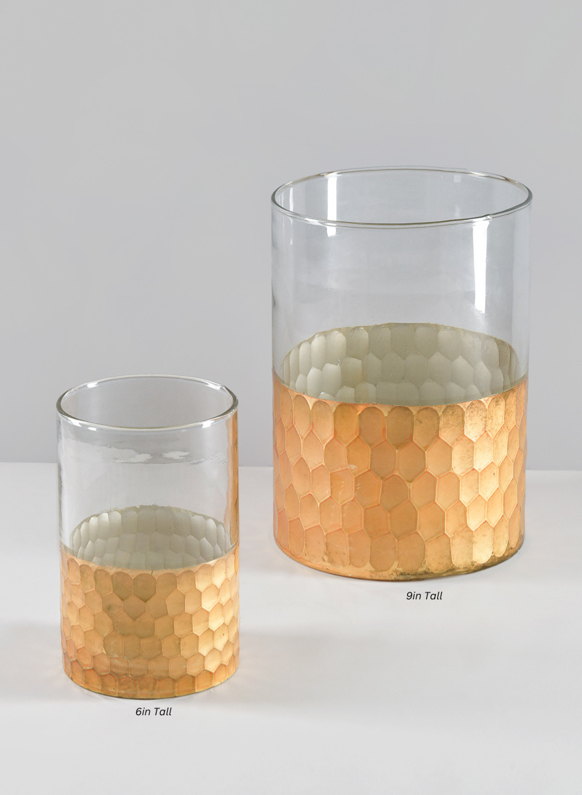 Antique Gold, Behram Dual Tone Clear Hammered Glass Vase Decor Jamali-garden