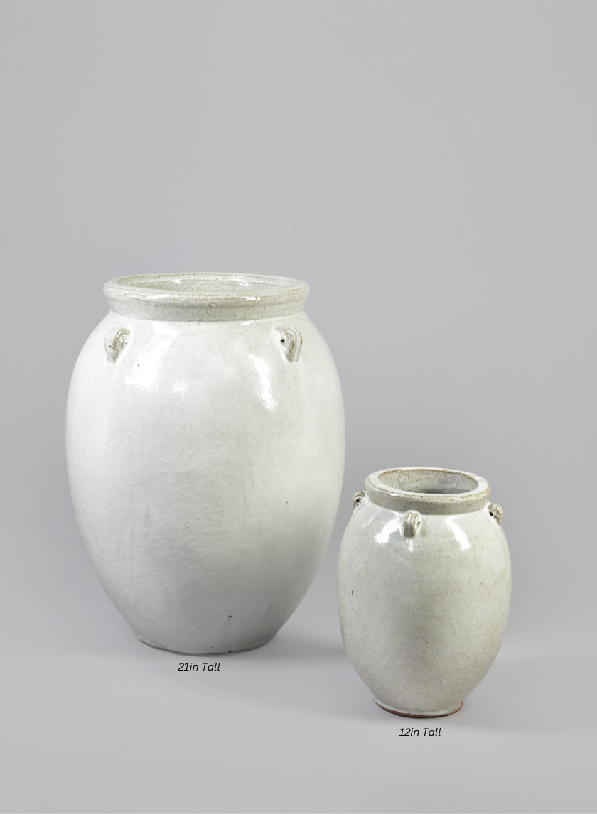 Jakarta Clay &amp; Ceramic Urn Planters, Cloud White Decor Jamali-garden