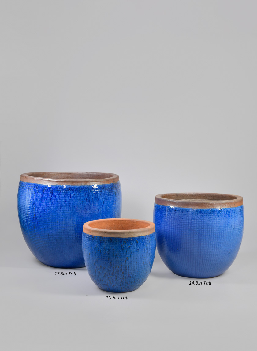 Rimmed Clay &amp; Ceramic Planter Bowl, Santorini Blue Decor Jamali-garden