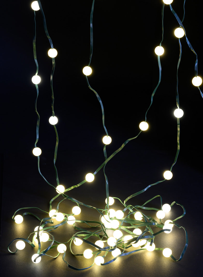 32ft Long LED Pearl Ball Classic Ferry String Light, Warm White, Green Cord Decor Jamali-garden
