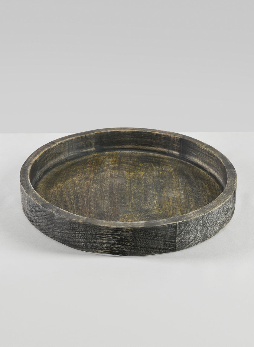 14in Wide Belgham Brushed Black Round Tray Decor Jamali-garden