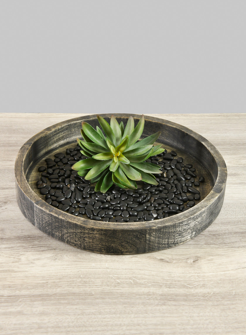 14in Wide Belgham Brushed Black Round Tray Decor Jamali-garden
