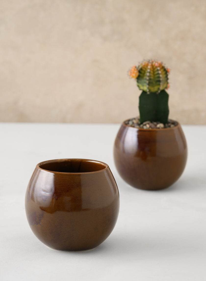 3.25in Tall Guan Oxblood Mini Ceramic Pots, Set of 2 Decor Jamali-garden