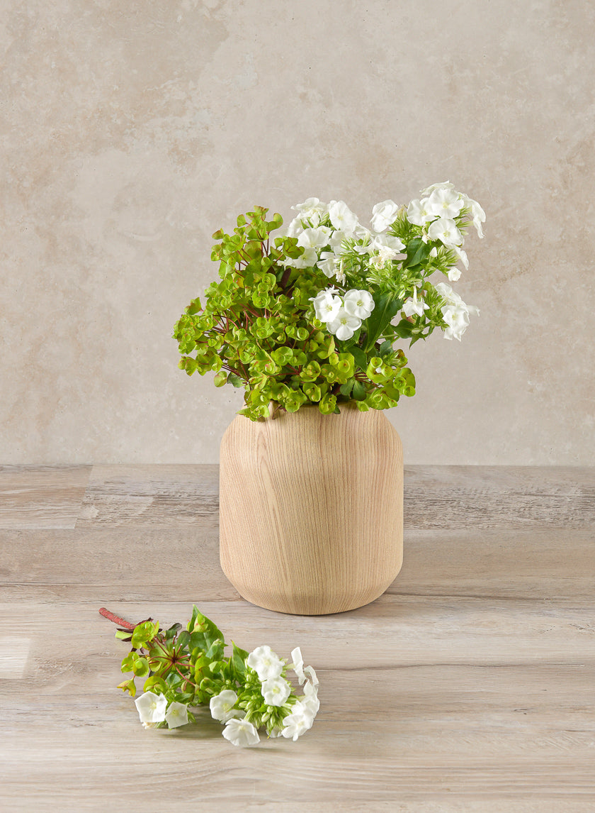 6in Tall Ajisai Natural Wood Look Ceramic Deco Vase Decor Jamali-garden