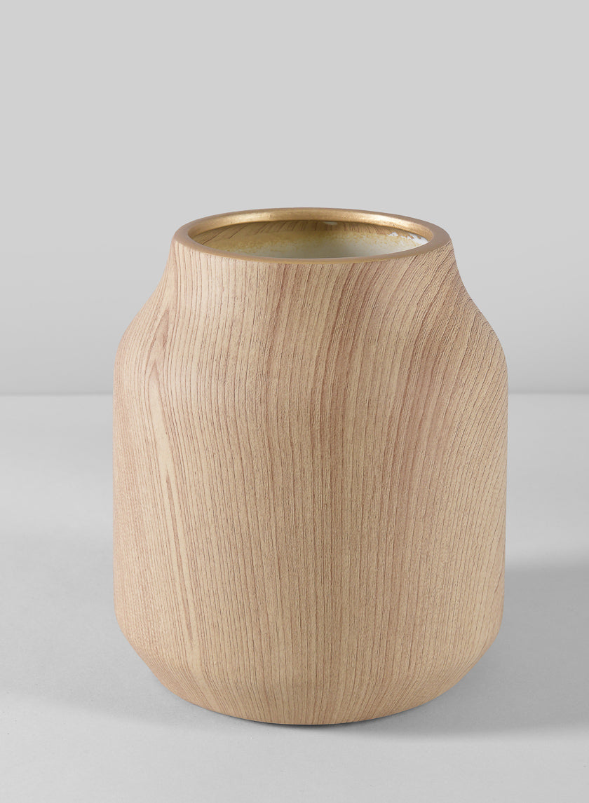 6in Tall Ajisai Natural Wood Look Ceramic Deco Vase Decor Jamali-garden