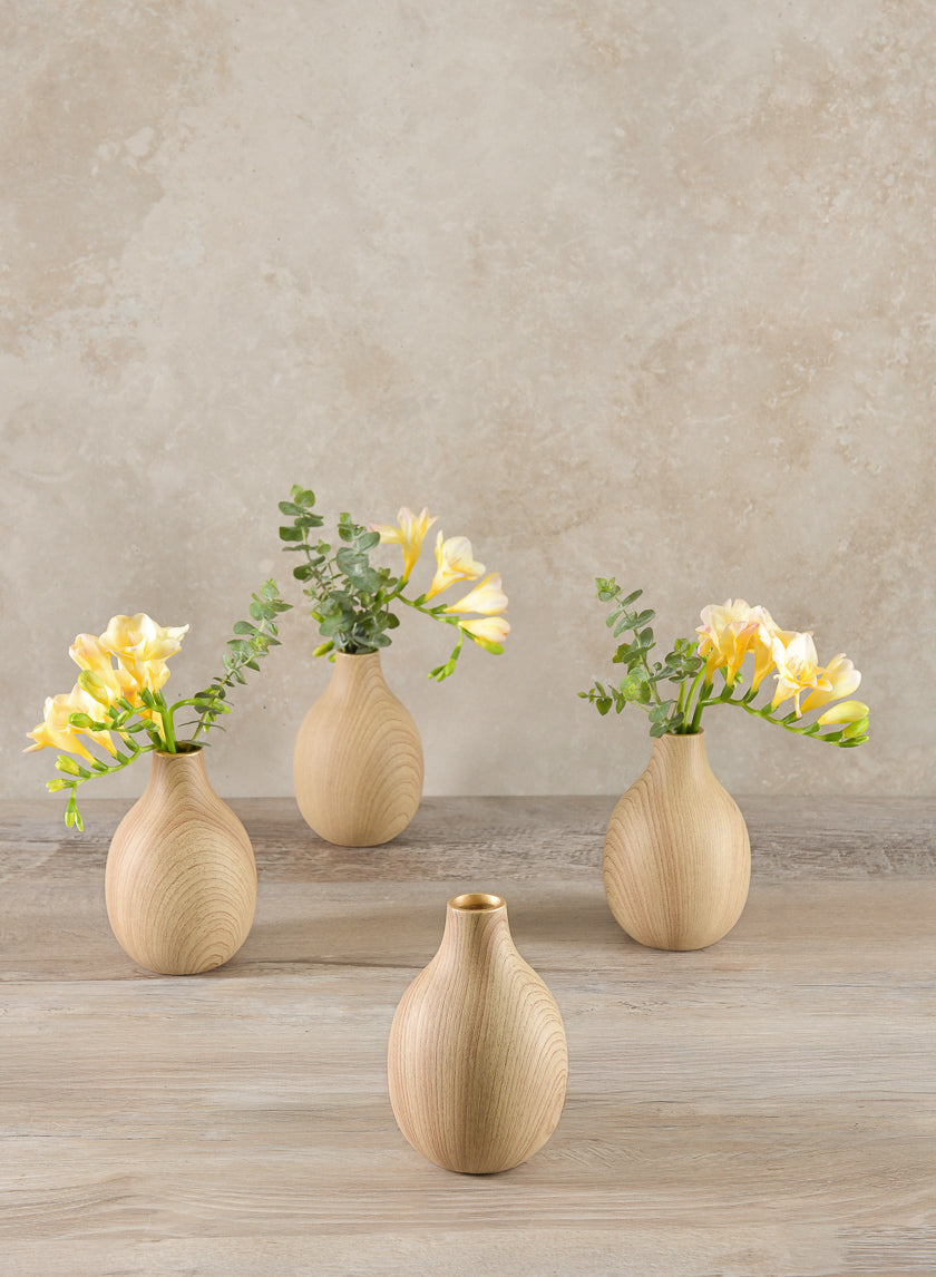 5in Tall Asagao Natural Wood Look Ceramic Bud Vase Decor Jamali-garden
