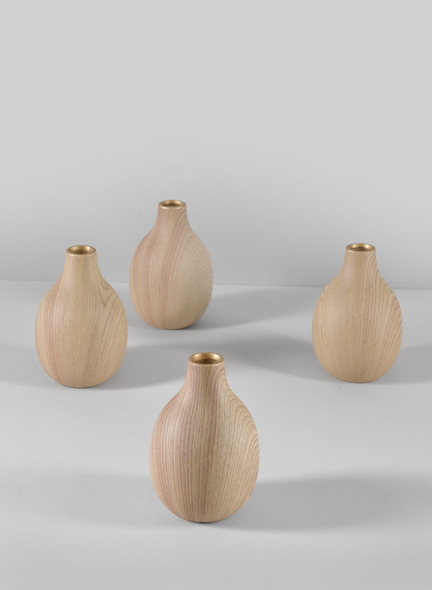 5in Tall Asagao Natural Wood Look Ceramic Bud Vase Decor Jamali-garden