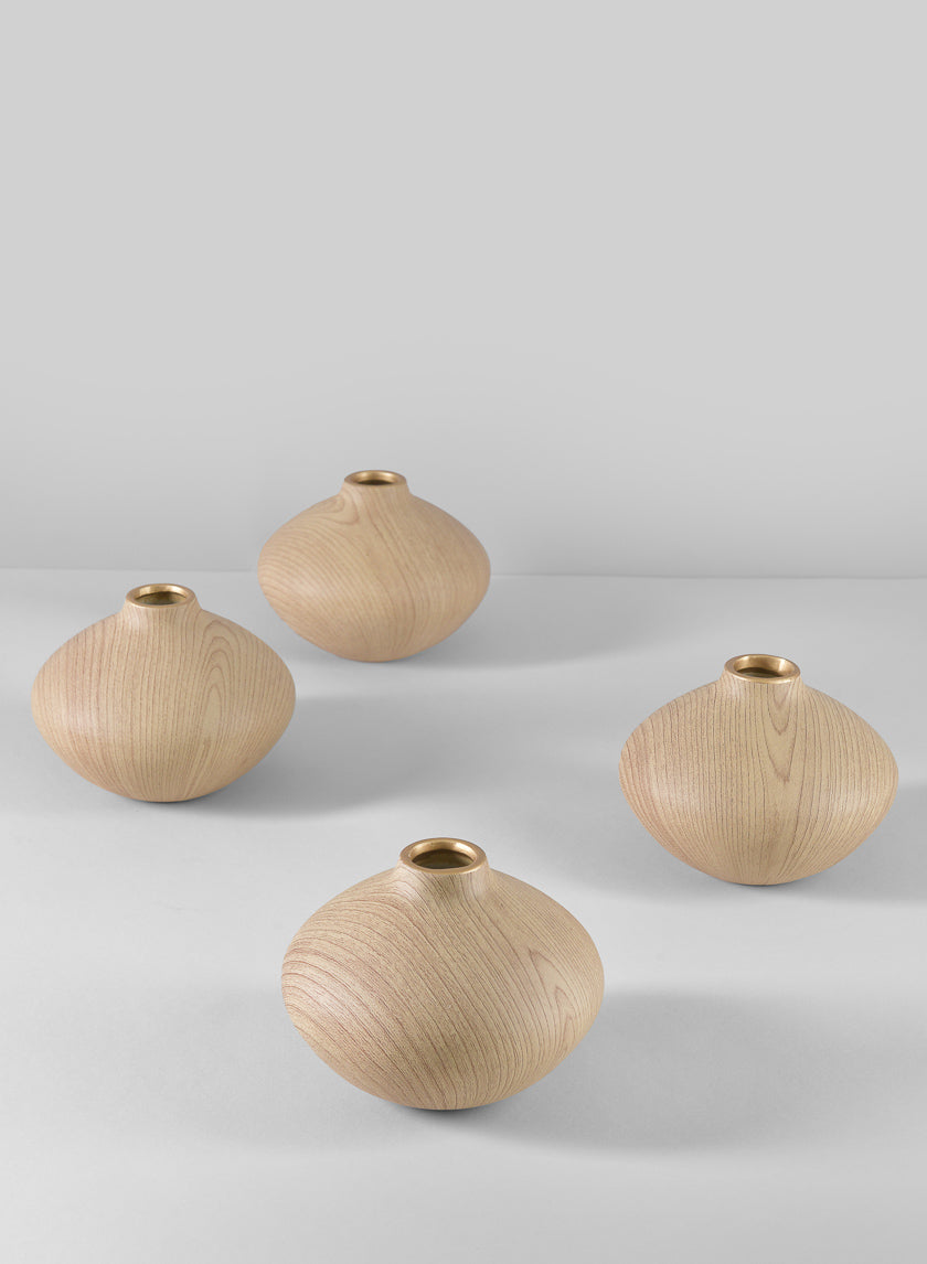 4in Tall Tsubaki Natural Wood Look Ceramic Bud Vase Decor Jamali-garden