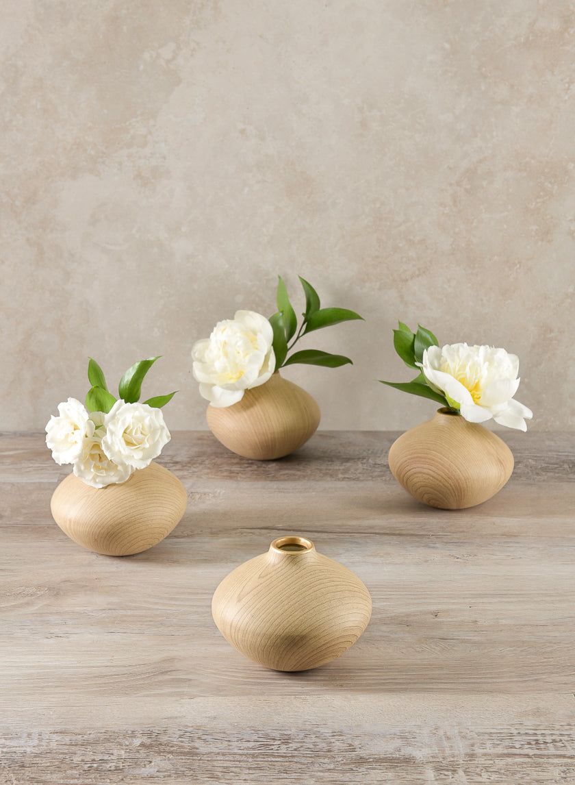 4in Tall Tsubaki Natural Wood Look Ceramic Bud Vase Decor Jamali-garden