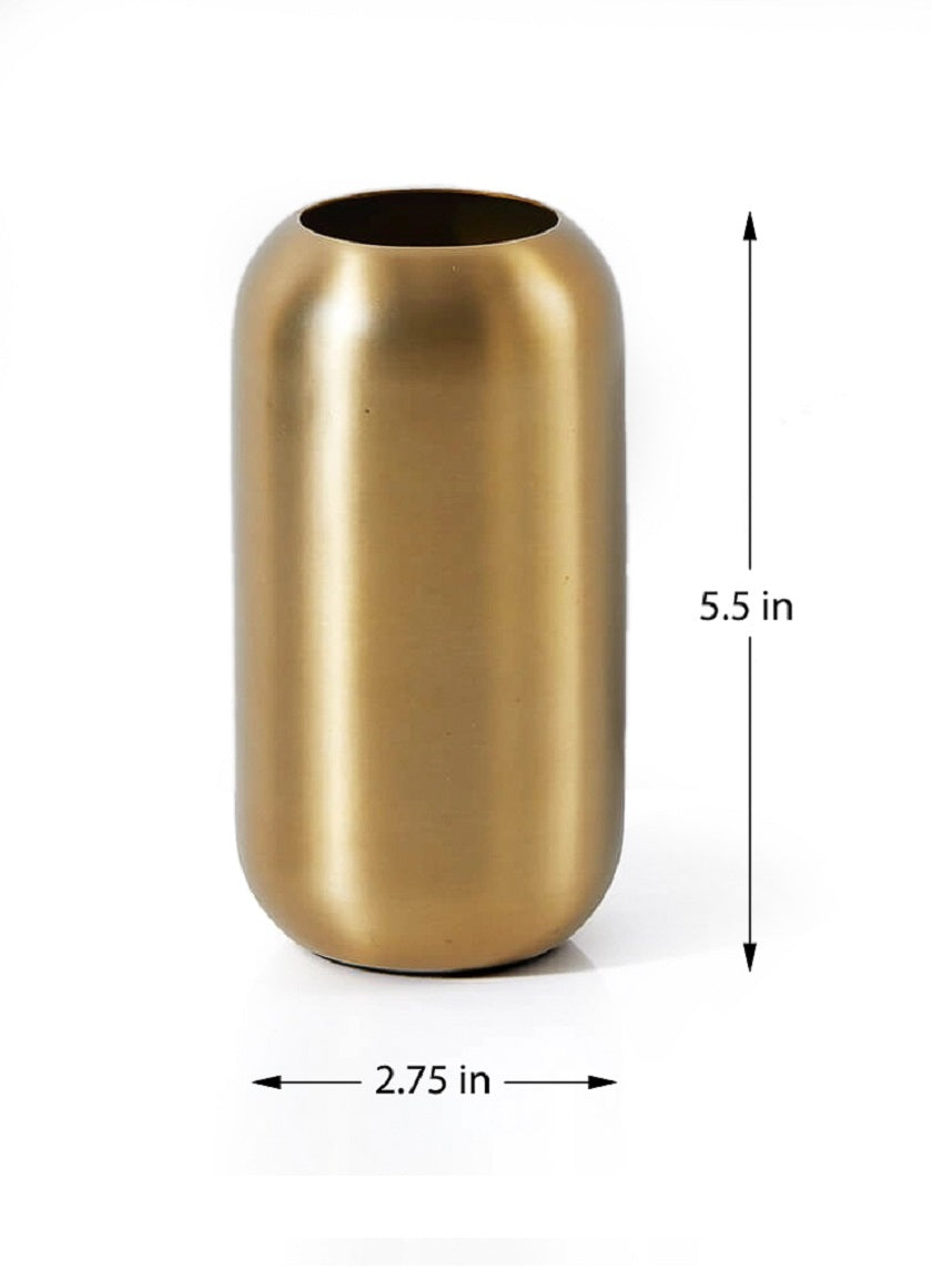 5.5in Tall Bretagne Matte Gold Steel Capsule Vase Decor Jamali-garden