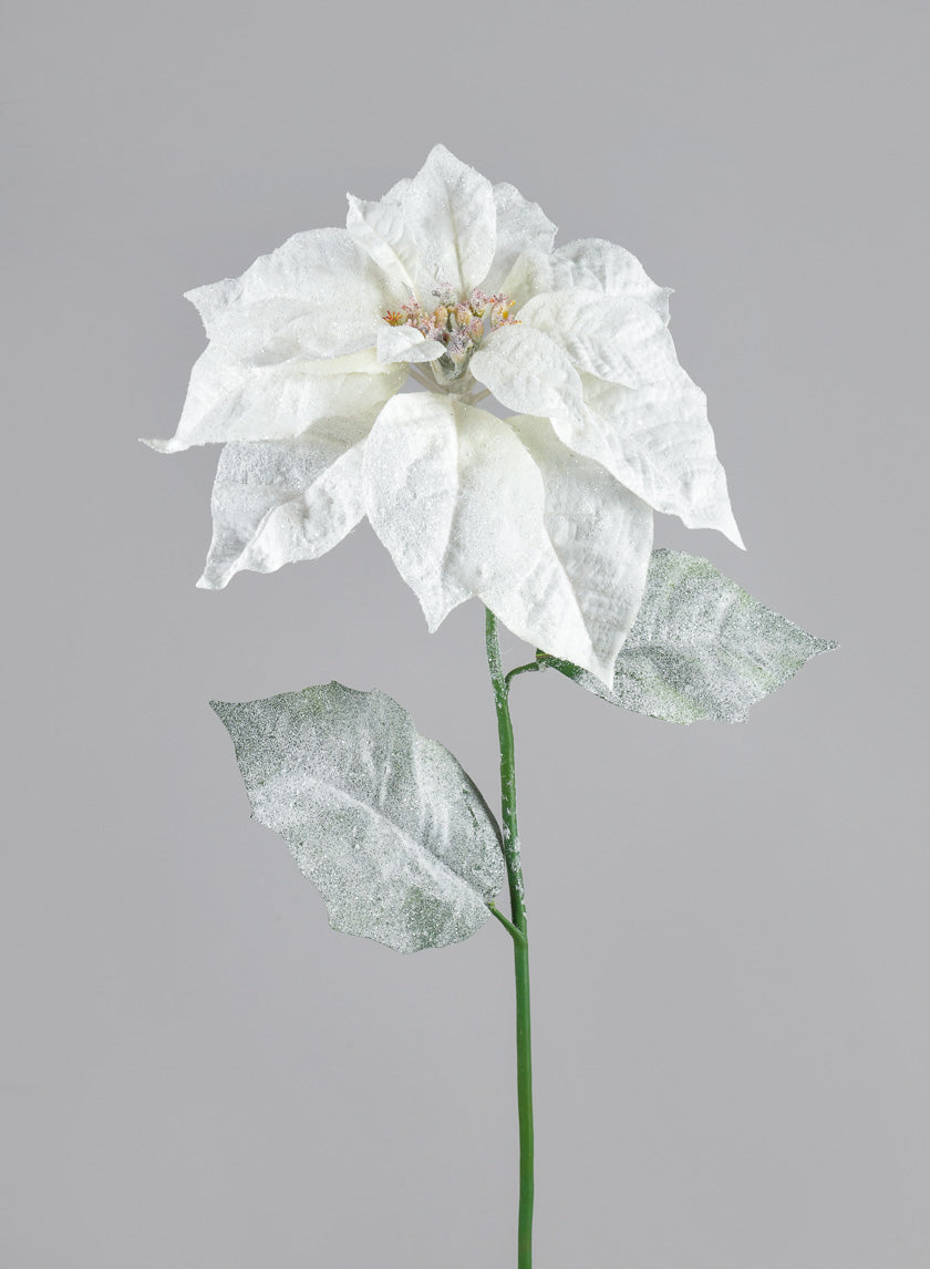 26in Long Glitter Frost Poinsettia Spray Decor Jamali-garden