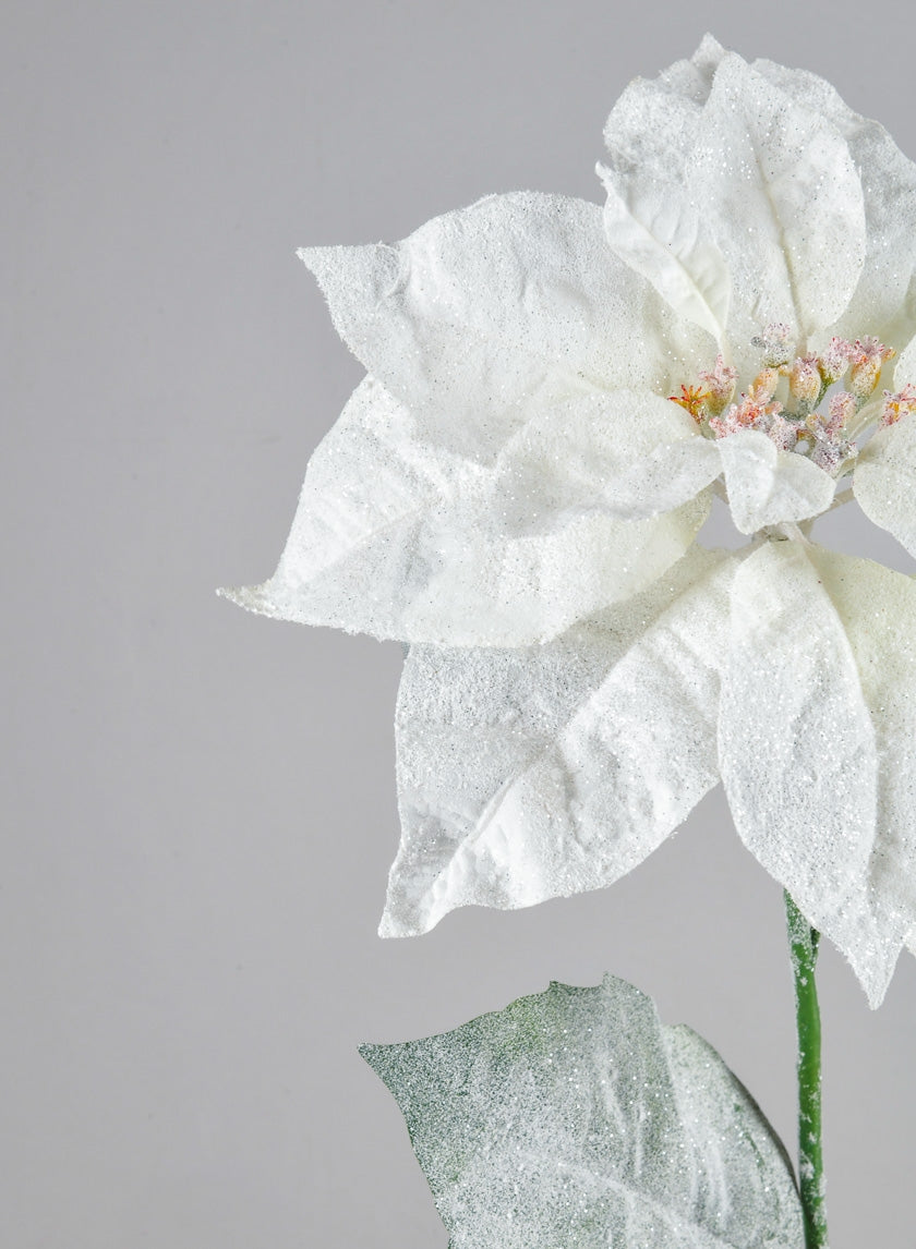 26in Long Glitter Frost Poinsettia Spray Decor Jamali-garden