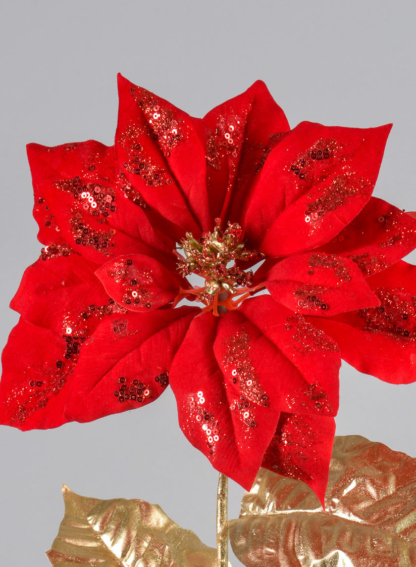 26in Long Red Poinsettia Spray Decor Jamali-garden