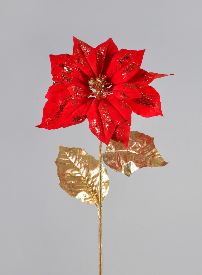 26in Long Red Poinsettia Spray Decor Jamali-garden