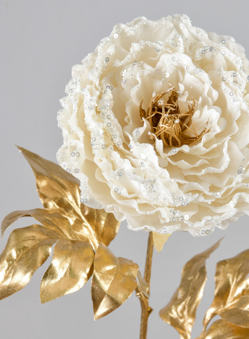 16in Long White Peony Spray Decor Jamali-garden